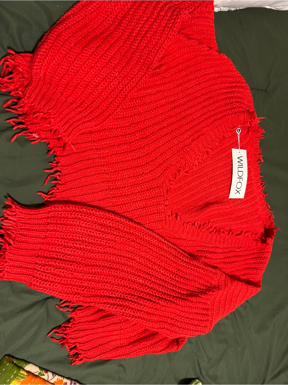 Wildfox Bright Red Distressed Ribbed V-Neck Sweater